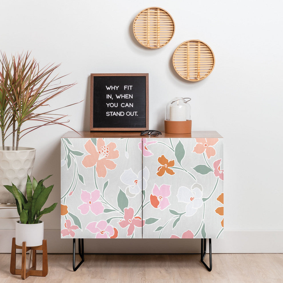Deny Designs Wa Credenza, Walnut, Black Steel legs