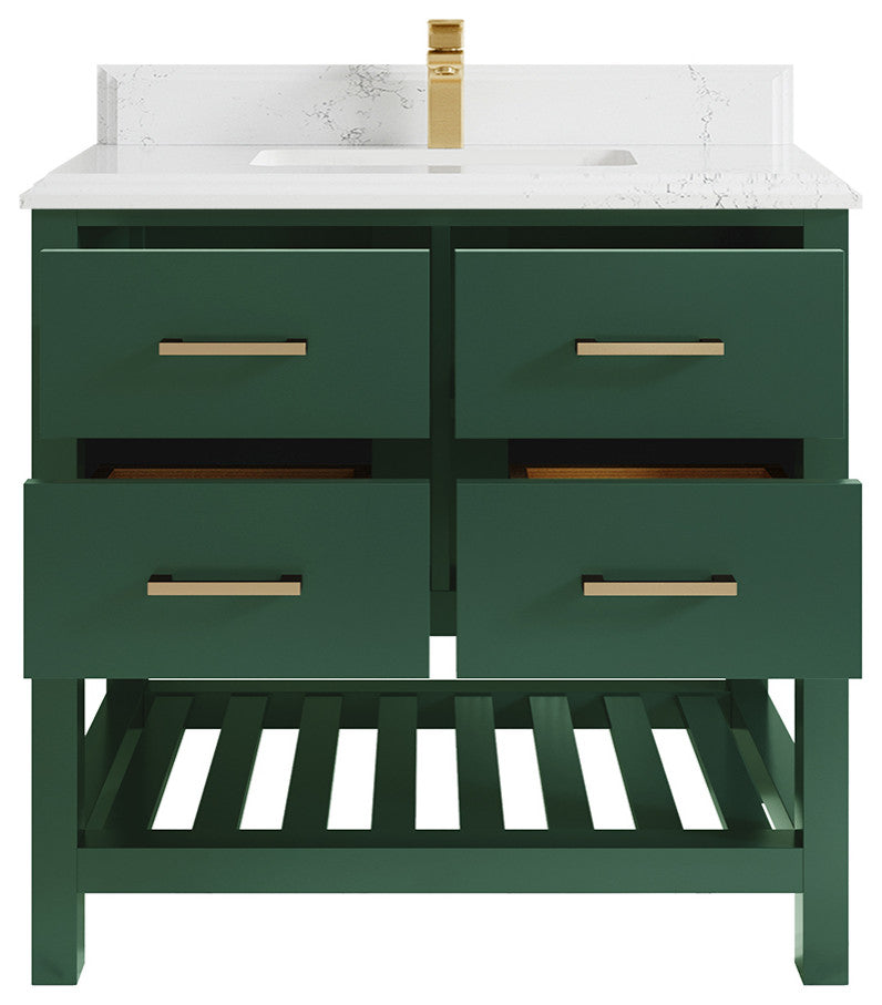 Parker 36 Single Sink Bath Vanity in Lafayette Green  2" Piatra Gray