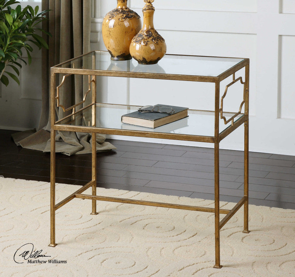 Uttermost Genell Side Table | Traditional Antique Gold Leaf Side Table