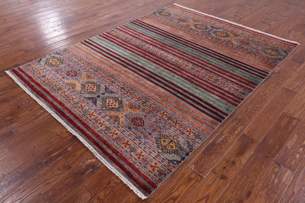 5' 11" X 8' 1" Handmade Super Kazak Khorjin Wool Rug Q11270