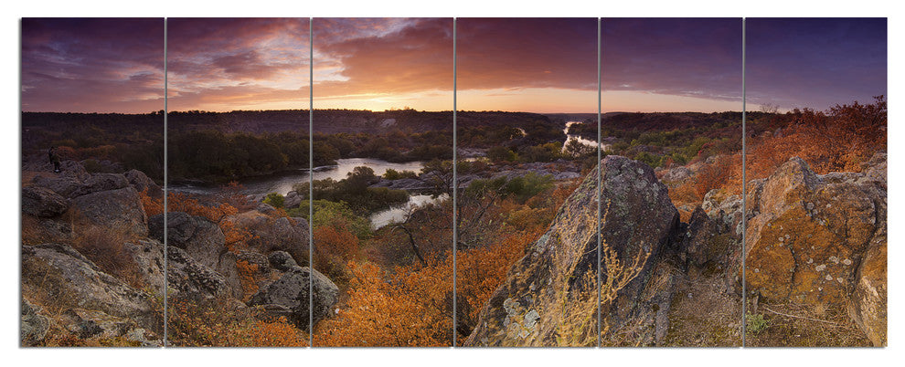 Rural Autumn Sunset Panorama, Landscape Canvas Art Print, 70"x28", 6 Panels