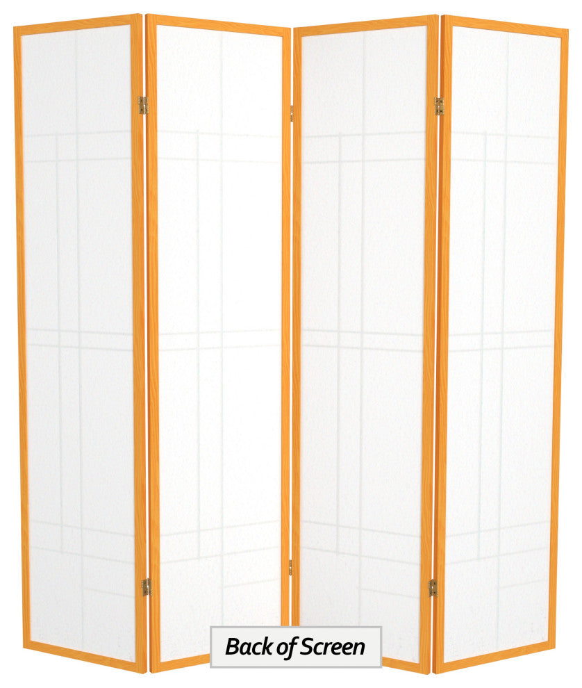 6' Tall Eudes Shoji Screen, Honey, 4 Panels