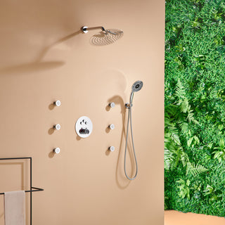 12" Luxury Shower System Set with Handheld Spray & 6 Body Jets, Chrome