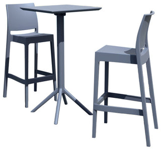 Sky Maya Square Bar Set With 2 Barstools Dark Gray