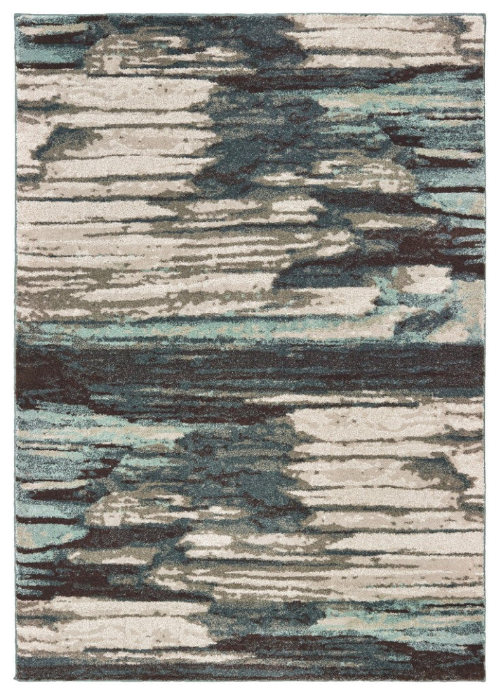 9' X 12' Ivory Blue Gray Abstract Layers Indoor Area Rug