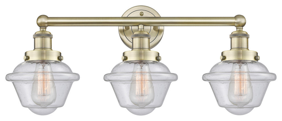 Oxford 3-Light 25" Bath Vanity Light, Antique Brass Finish, Seedy Shade