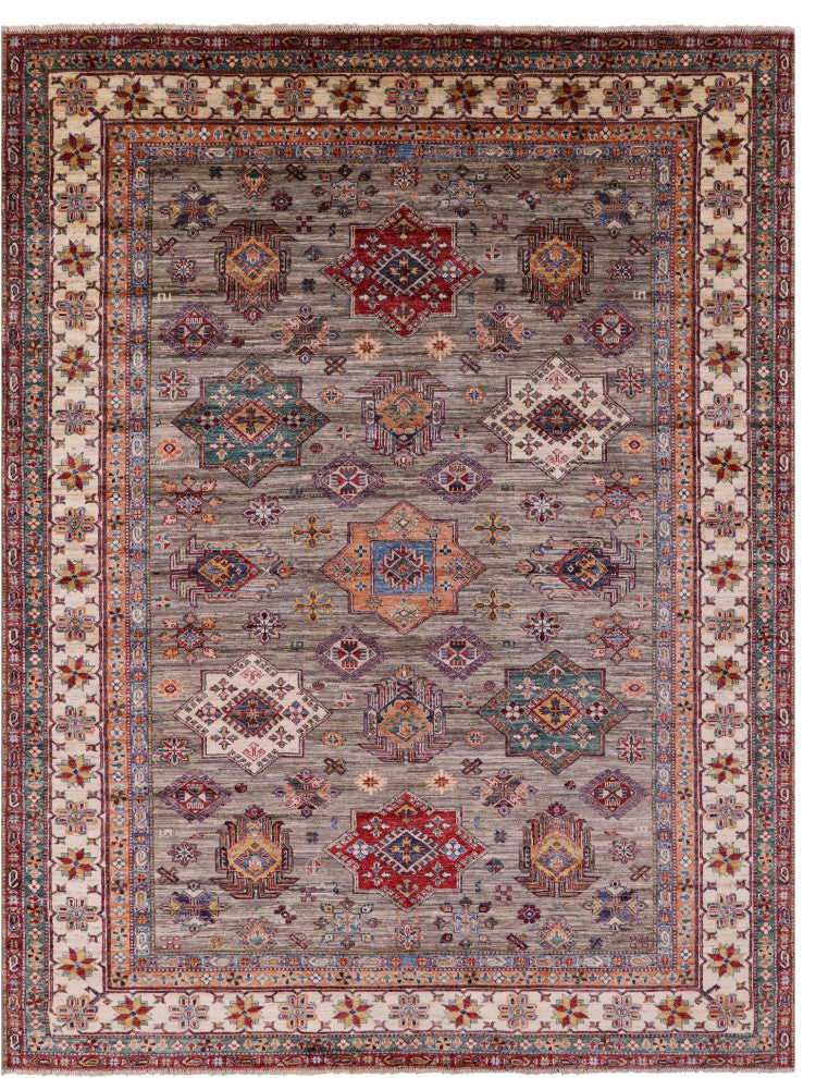 8' 0" X 10' 3" Super Kazak Geometric Handmade Wool Rug Q9779