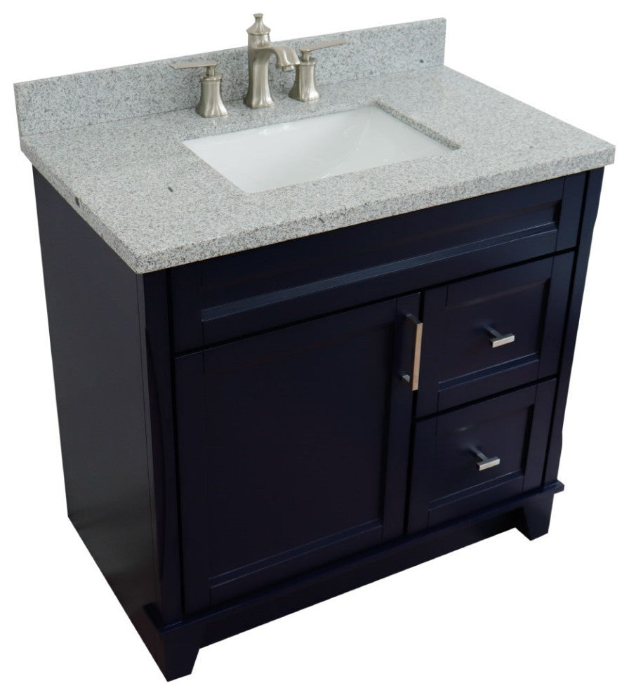 37" Single Sink Vanity, Blue Finish With Gray Granite