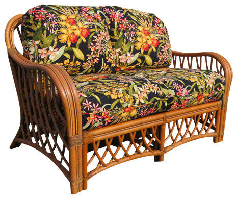 Montego Bay Love Seat in Cinnamon, Coral Fabric