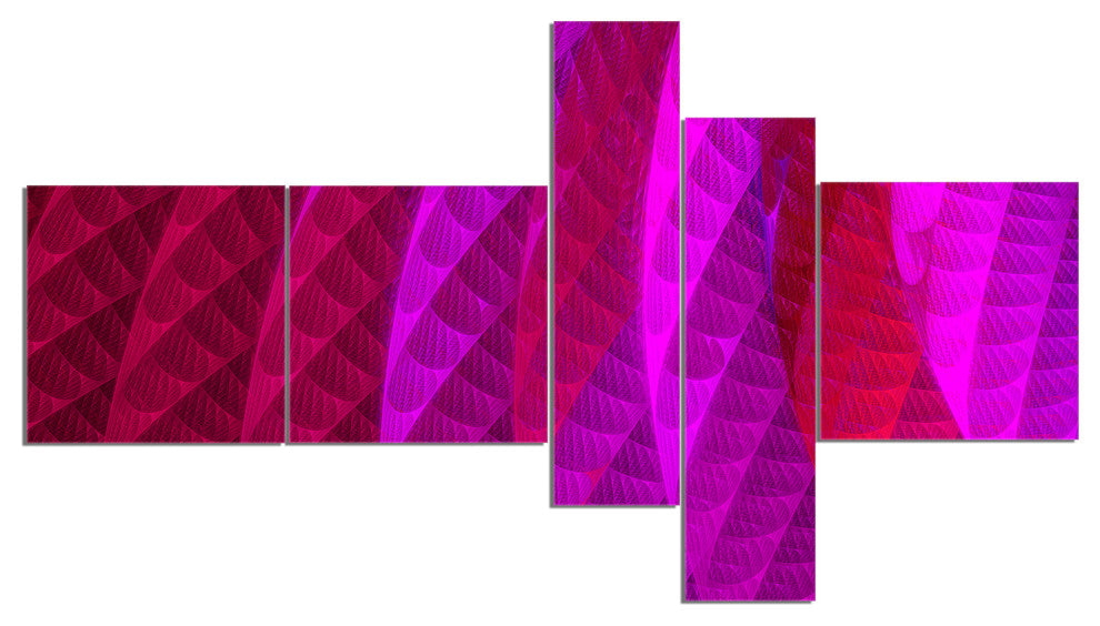 Layered Pink Psychedelic Design, Abstract Canvas Art Print, 60"x32", 5 panels
