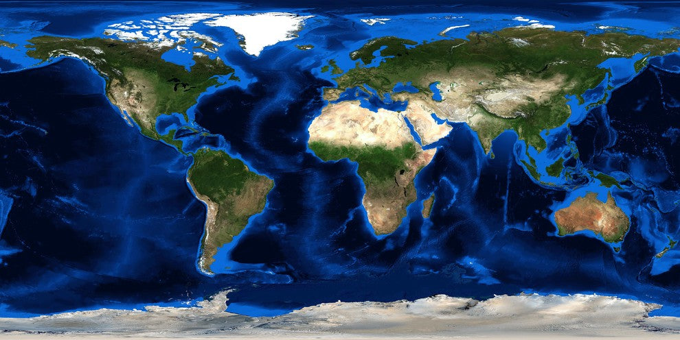 World Topography, Satellite Image Wall Mural, Peel and Stick, 1-Panel, 72"x36"
