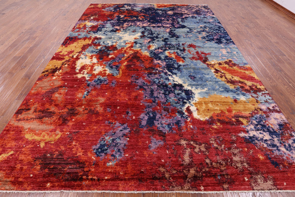 9' 10" X 13' 7" Handmade Modern Abstract Wool Rug Q9661