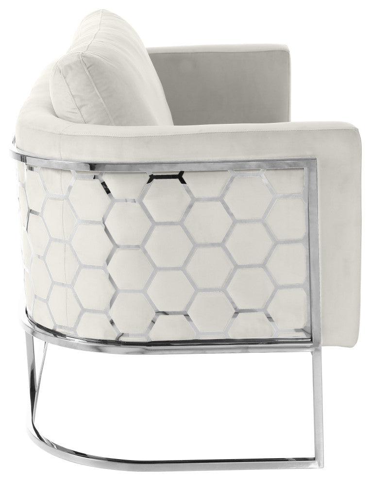 Casa Velvet Upholstered Sofa, Cream, Chrome Finish
