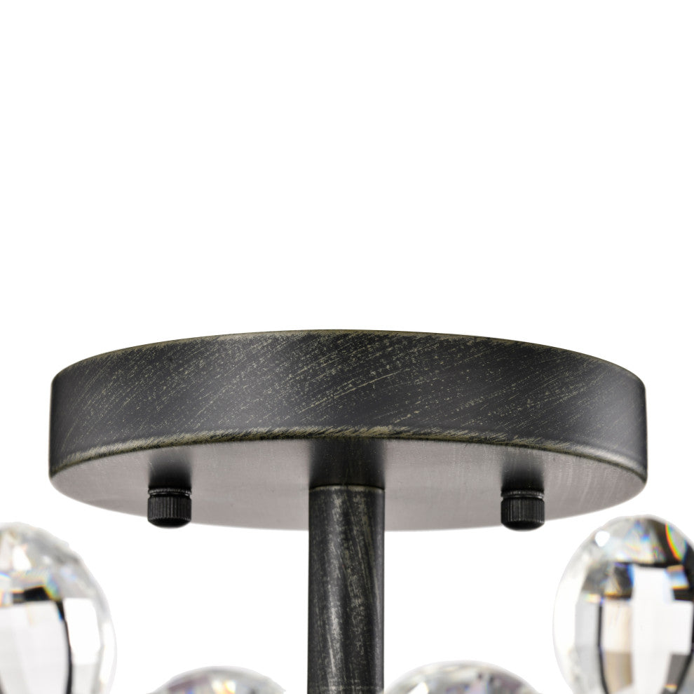 Almira 6 Lights Antique Black Daisy Flower Crystal Flush Mount