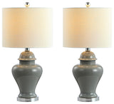Qin 22" Ceramic/Iron Classic Cottage LED Table Lamp, Gray by JONATHAN  Y