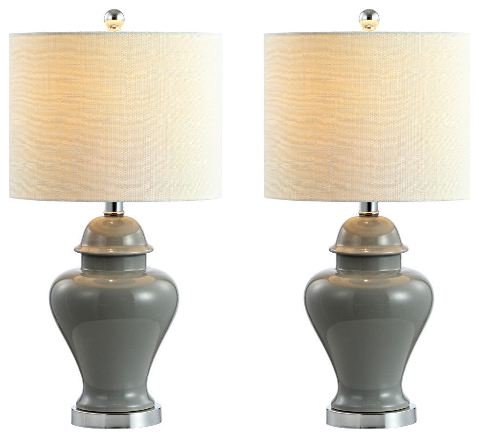 Qin 22" Ceramic/Iron Classic Cottage LED Table Lamp, Gray by JONATHAN  Y