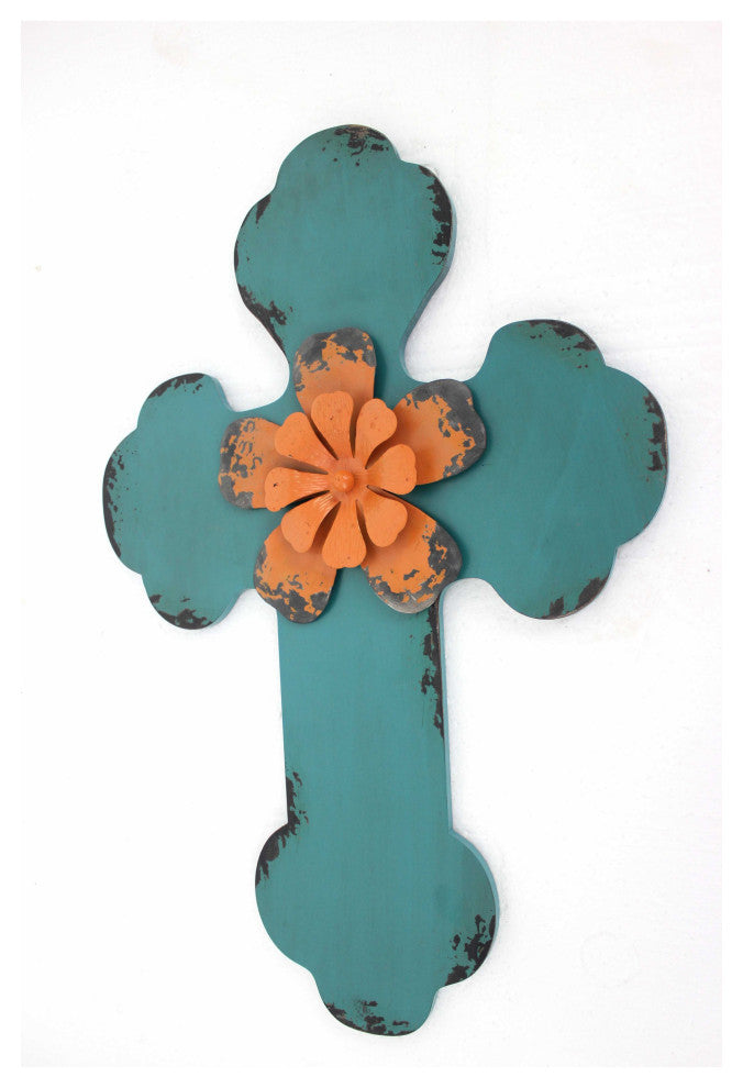 1" x 15.75" x 23.75" Blue Rustic Cross Wooden Wall Decor
