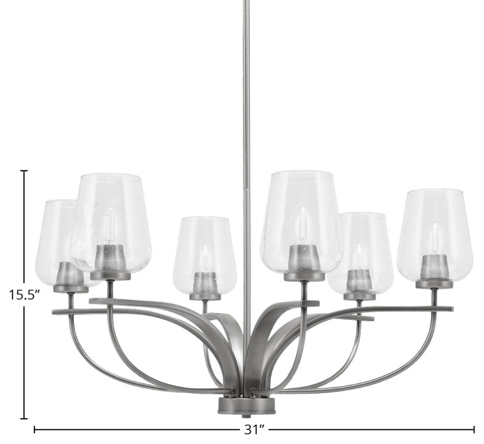 Cavella 6-Light Chandelier, Graphite, 5" Clear Bubble Glass