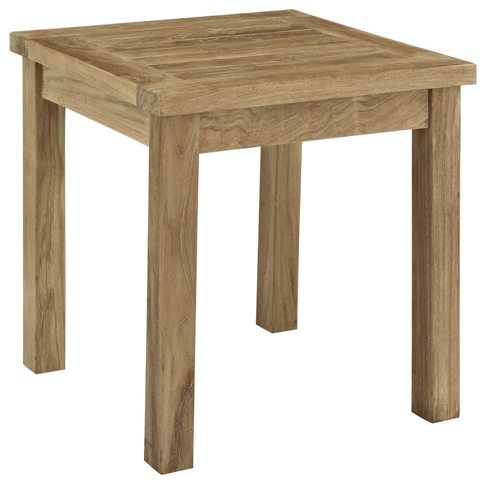 Modern Contemporary Outdoor Patio Teak Side Table, Natural Wood