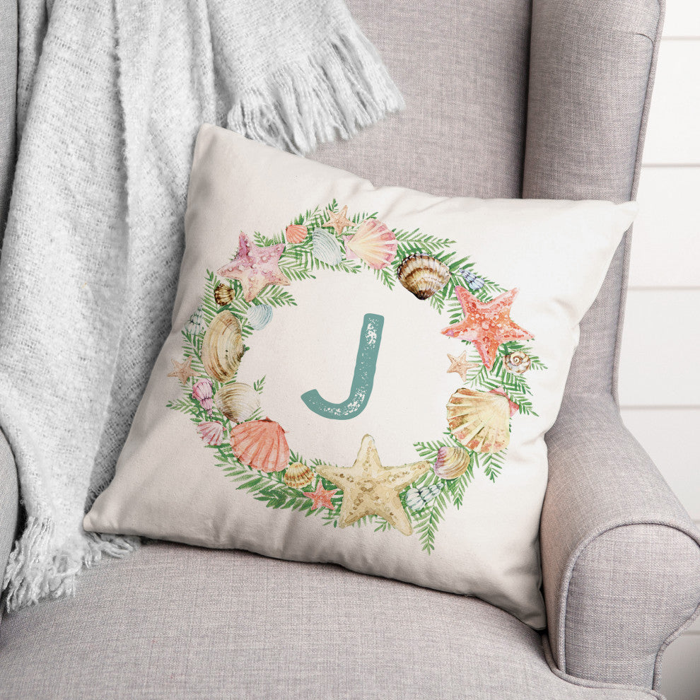 Coastal Christmas Monogram J 18x18 Spun Poly Pillow
