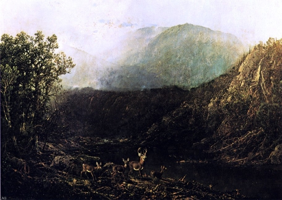 William Louis Sonntag Deer in Landscape, 18"x27" Gallery Wrapped Canvas Print