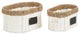 Natural Trim White Woven Oval Baskets, 2-Piece Set Paper Rope, Seagrass