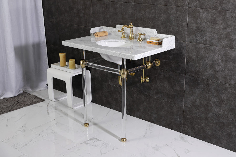 Kingston Brass LMS36MA7 36" Carrara Marble Console Sink, Acrylic Legs