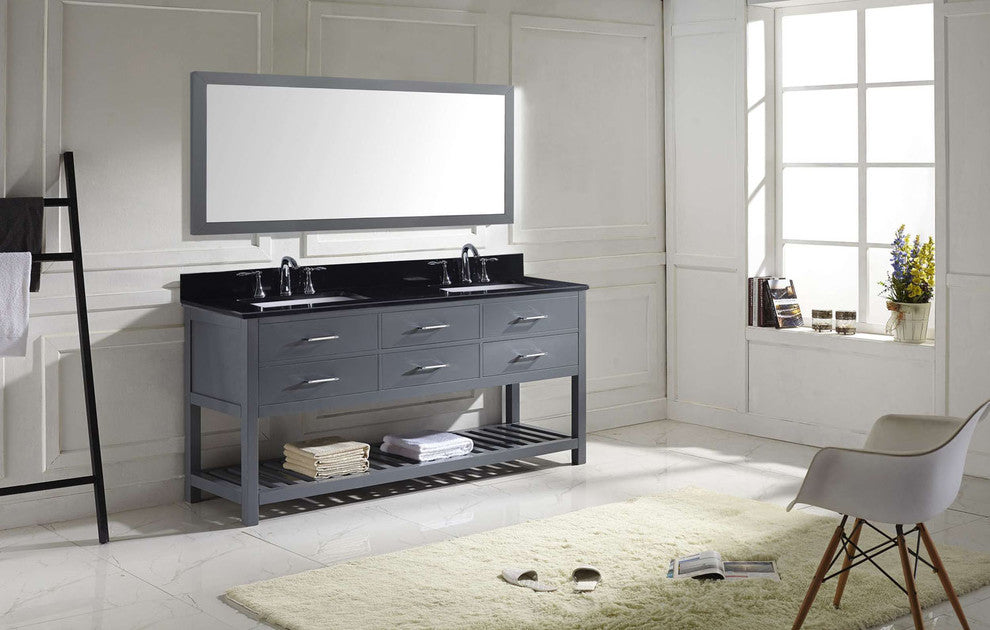 Virtu Caroline Estate 72" Double Bathroom Vanity, Gray With Faucet and Mirror