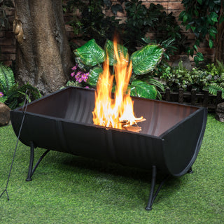 35" Rectangular Outdoor Metal Woodburning Barrel Firepit