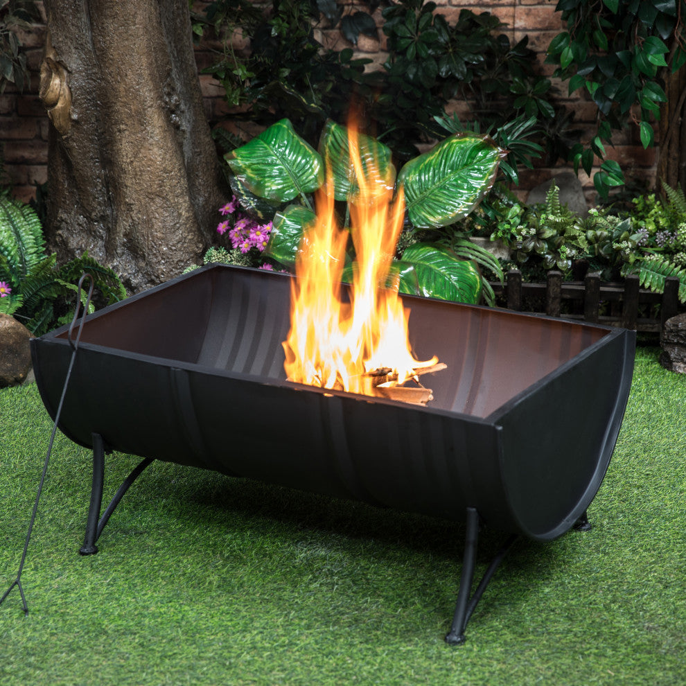 35" Rectangular Outdoor Metal Woodburning Barrel Firepit