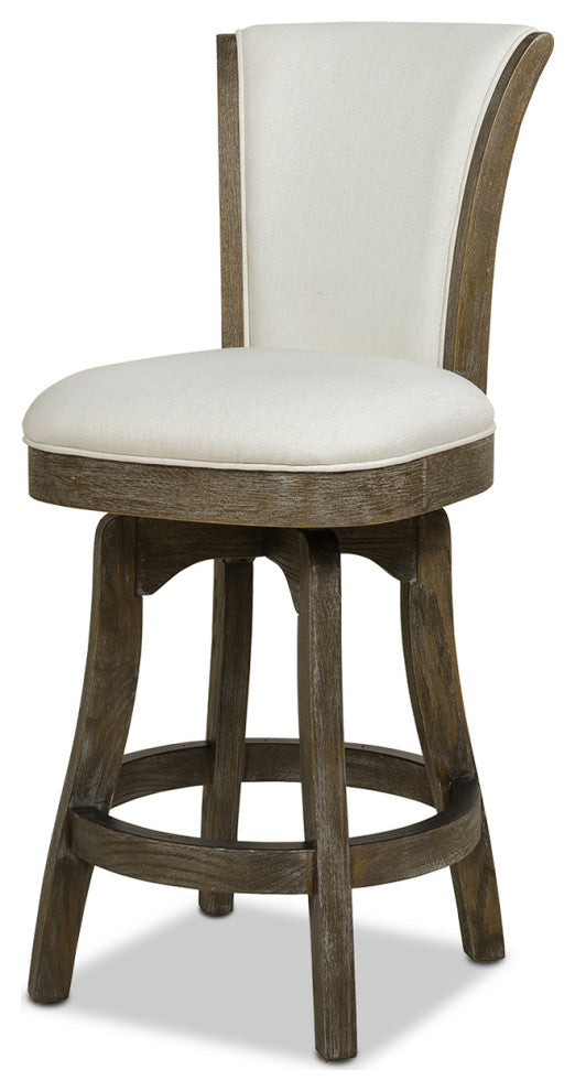 Henry 26" Armless Swivel Counter Height Bar Stool, Natural White Linen