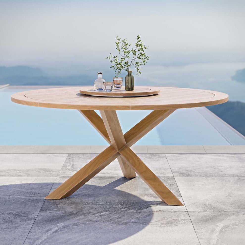 Wellspring 63" Outdoor Patio Teak Wood Dining Table, Natural