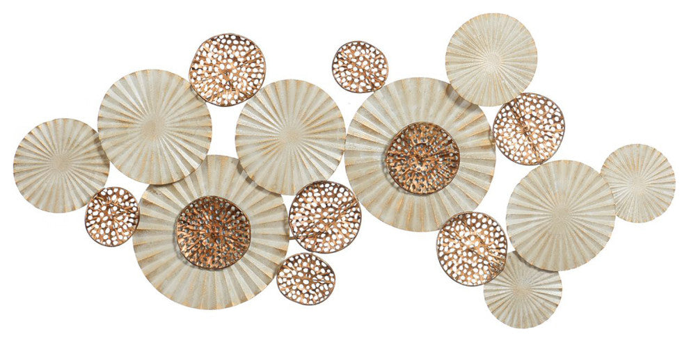 Handmade Metal Wall Art-Discs-Ivory, Gold-47" x 23"