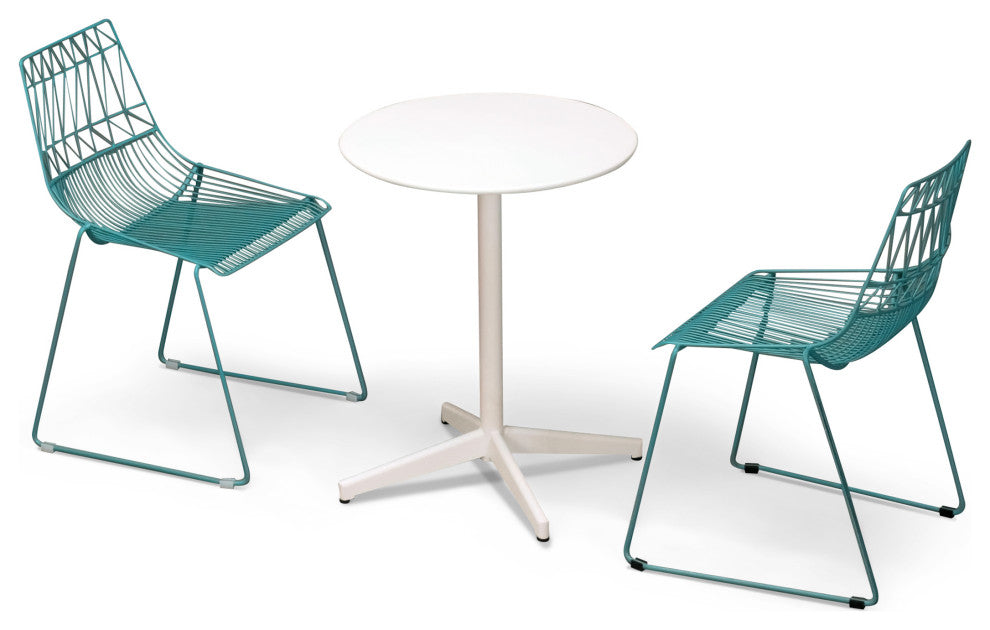 Ace 3 Piece Dining Set with Matte White Table, Matte Teal
