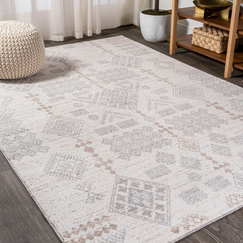 Bhalil Berber Diamond Geometric Beige/Gray 3 ft. x 5 ft. Area Rug
