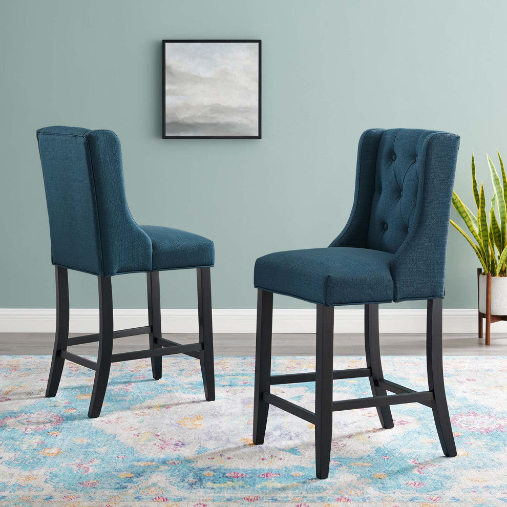 Counter Stool Chair, Set of 2, Fabric, Wood, Navy Blue, Modern, Bar Pub Bistro