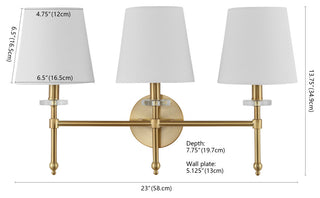 Olivia Modern Midcentury Iron LED Vanity, Brass Gold, 3-Light