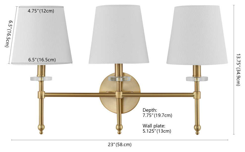 Olivia Modern Midcentury Iron LED Vanity, Brass Gold, 3-Light