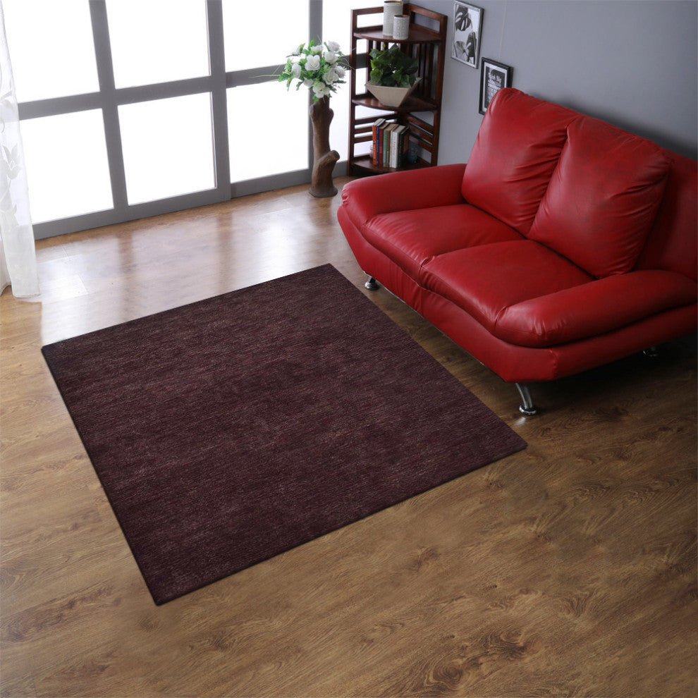 Hand Knotted Loom Silk Mix Area Rugs Solid Brown Beige