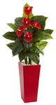 53" Anthurium Artificial Plant, Red Tower Vase(Real Touch