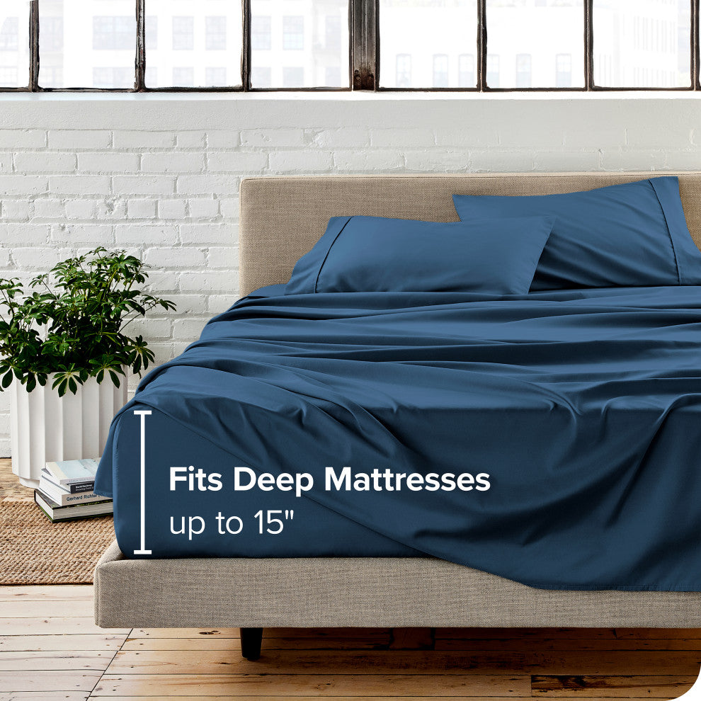 Bare Home Twin XL 1800 Microfiber Sheet Set, Dark Blue
