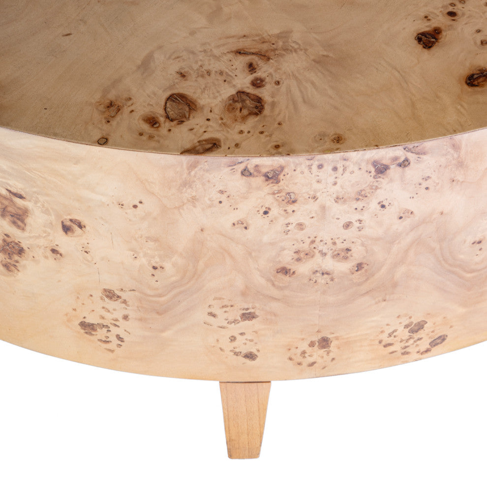 Billie Round Burl Coffee Table, Light Burl