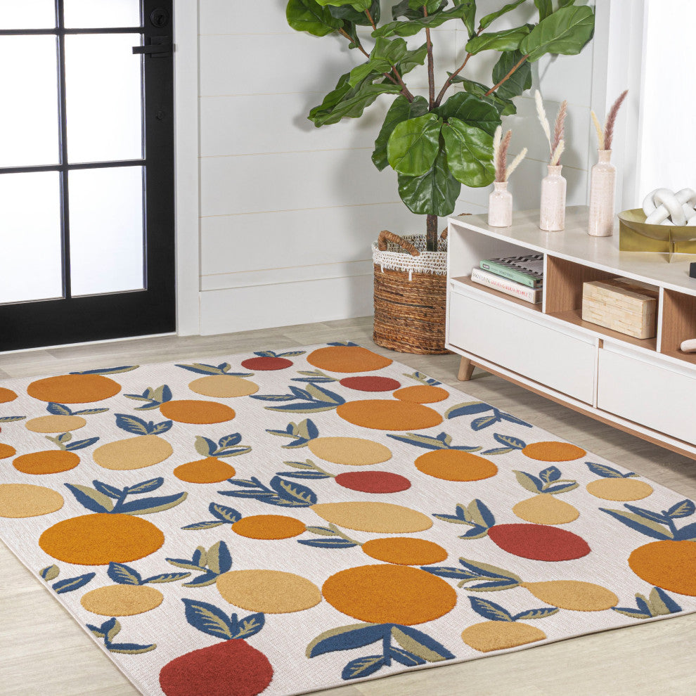 Limone Bold Lemon High-Low Indoor/Outdoor Area Rug, Orange/Beige/Cream, 4 X 6