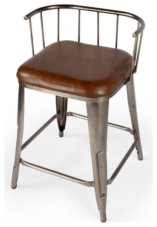 Coriander Iron & Leather Counter Stool, 5542344