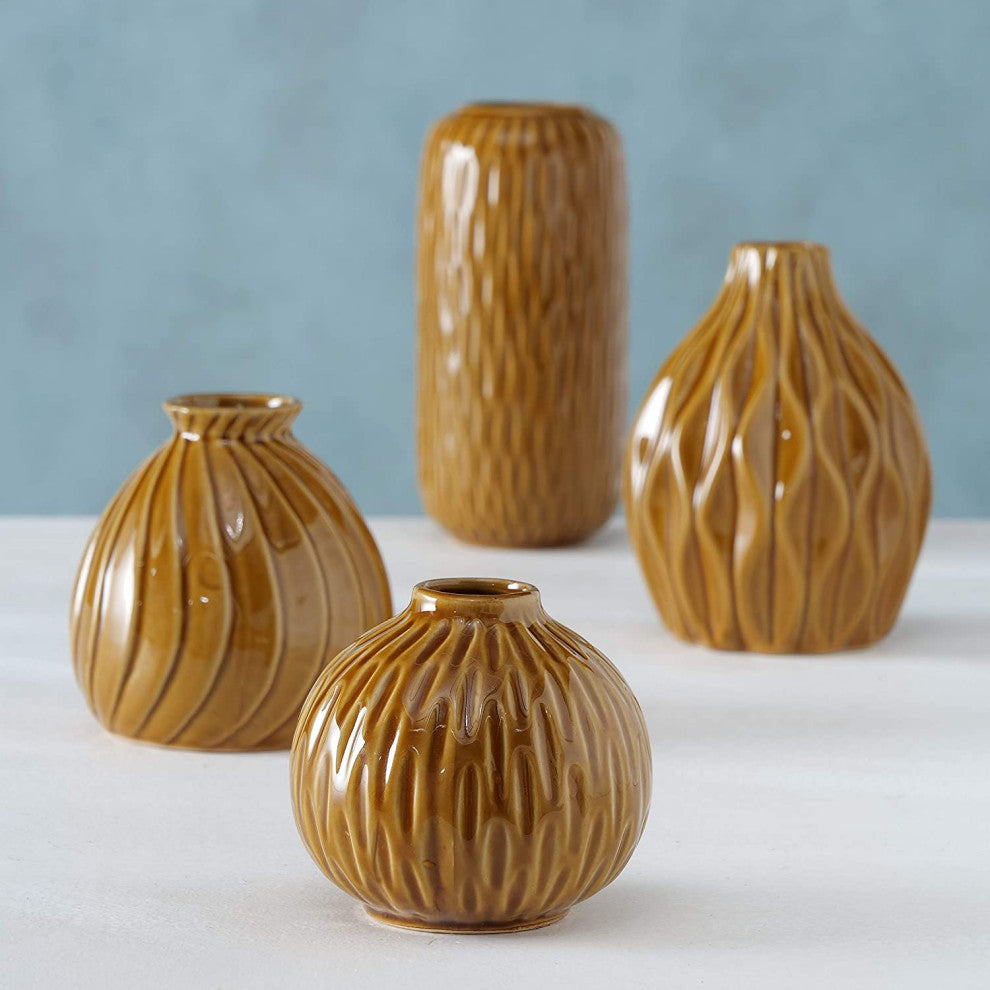 4 Piece Ochre Porcelain Table Vase Set