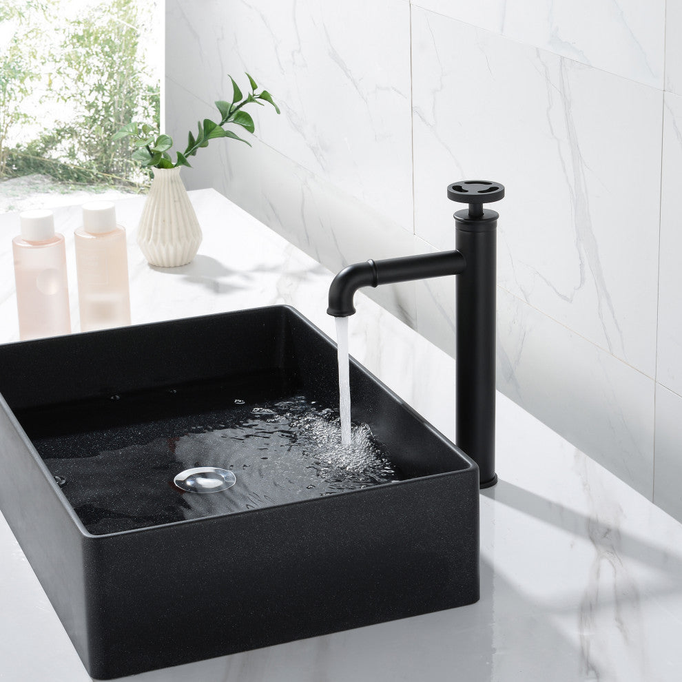Deck Mounted Single Hole Bathroom Sink Faucet, Matte Black