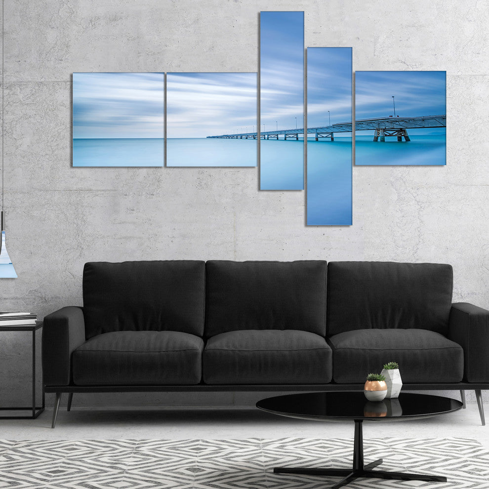 Industrial Pier in the Sea, Seascape Canvas Art Print, 60"x32", 5 panels