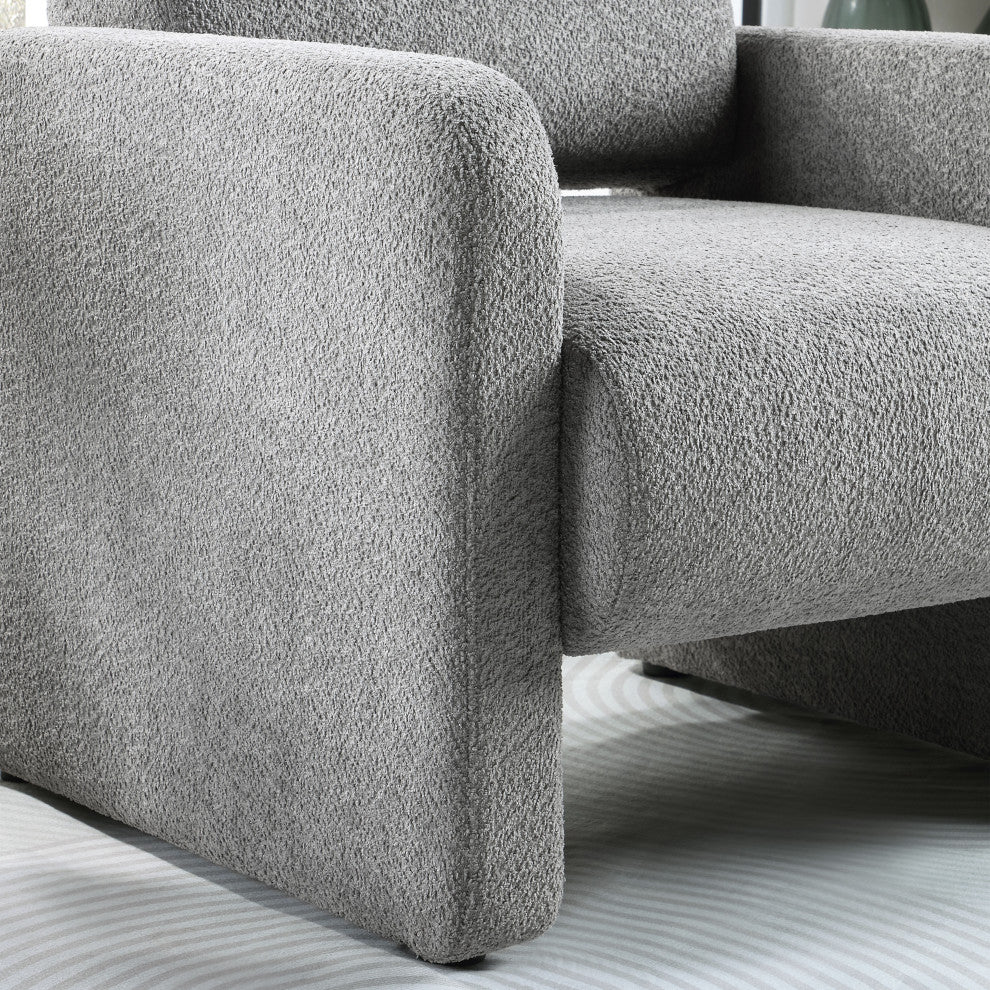 Cindy Boho Boucle Upholstered Accent Arm Chair, Gray