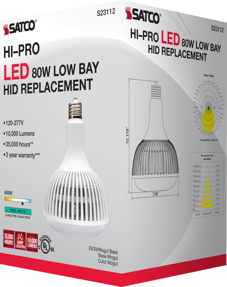 80W, LED HID Replacement, 4000K, Mogul extended Base, Type B Ballast Bypass