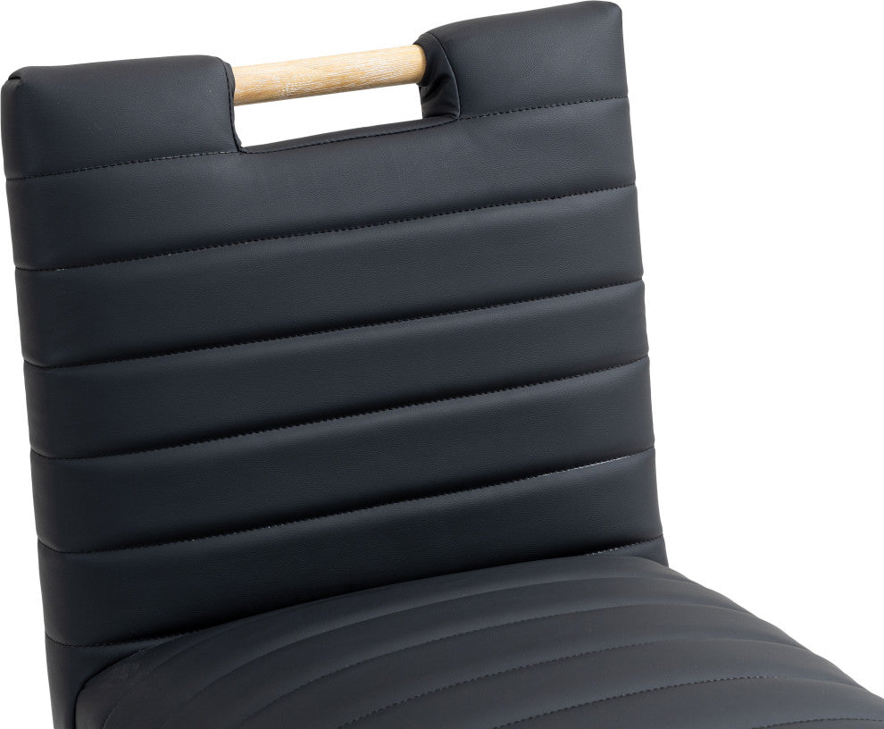 Aimee Upholstered Counter Stool, Black, Vegan Leather, Natural Oak Finish